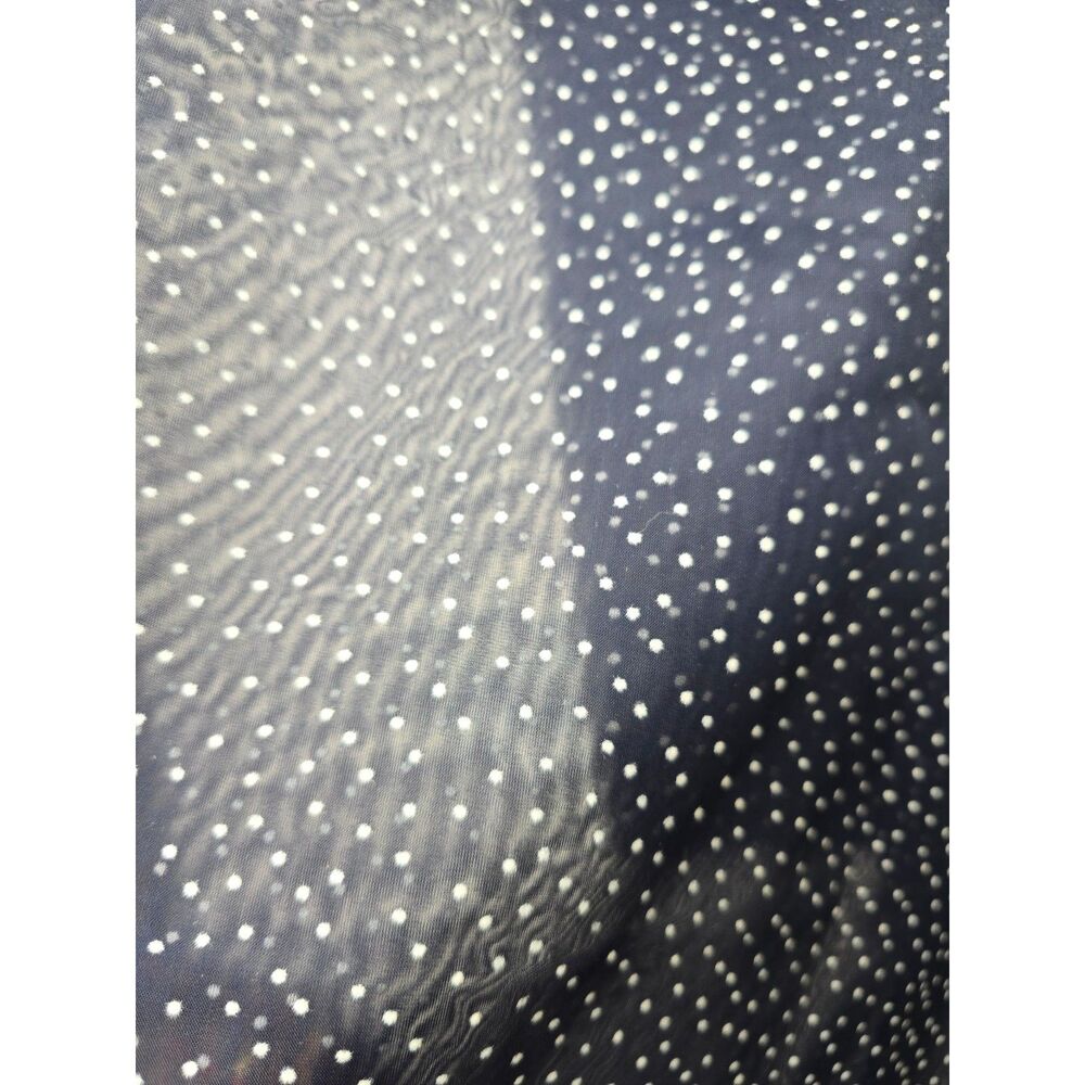 Vintage Navy Blue Swiss Dot Sheer Fabric 4.16 Yards Flocked Continuous